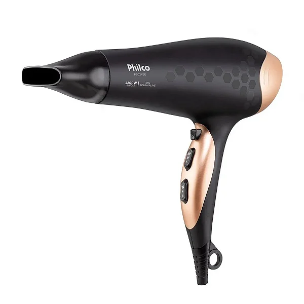 Secador de Cabelos Philco Bivolt 2200W Íons Tourmaline Preto E Dourado PSC2450