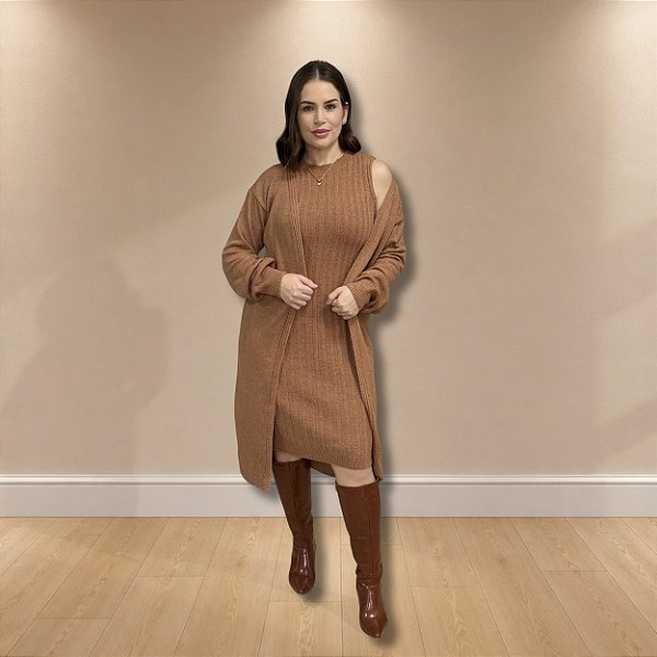 Conjunto Sirlene | Tricô Mousse - Vestido + Maxi Cardigan