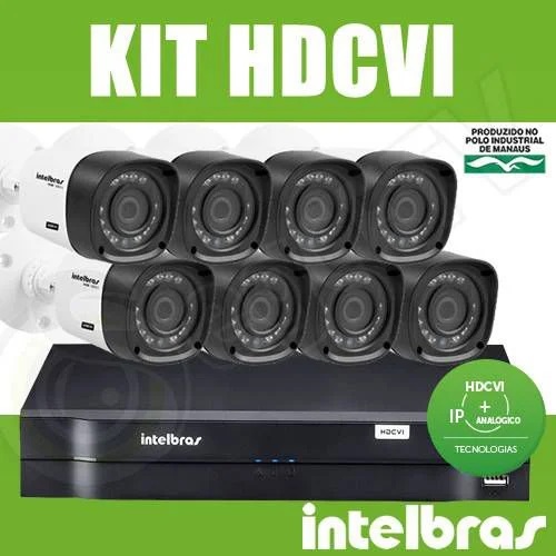 Kit CFTV 8 Câmeras Intelbras DVR Intelbras 1208-C HD 500Gb Cabos e Conectores