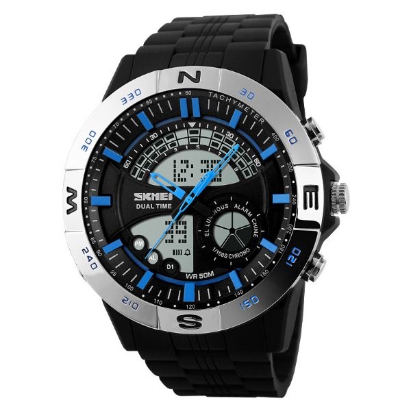 Relógio Masculino Skmei Anadigi 1110 Prata e Azul