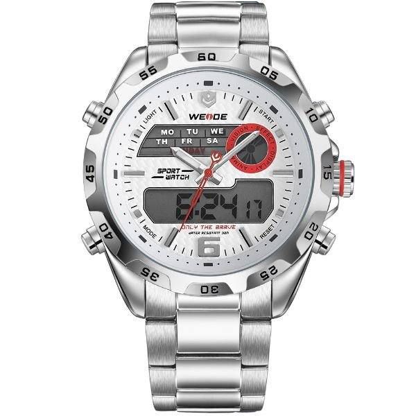 Relógio Masculino Weide Anadigi WH-3403 Prata e Branco