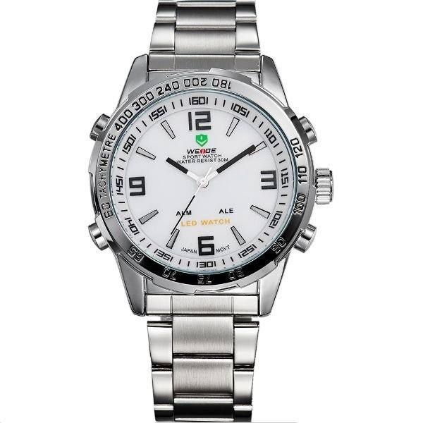 Relógio Masculino Weide Anadigi WH-1009 Prata e Branco
