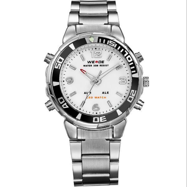 Relógio Masculino Weide Anadigi WH-843 Prata e Branco