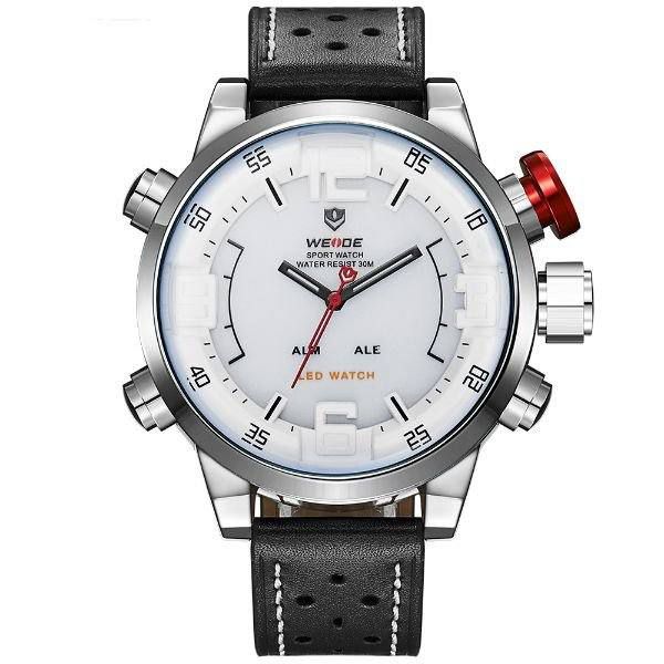 Relógio Masculino Weide Anadigi WH-5210 Branco e Prata