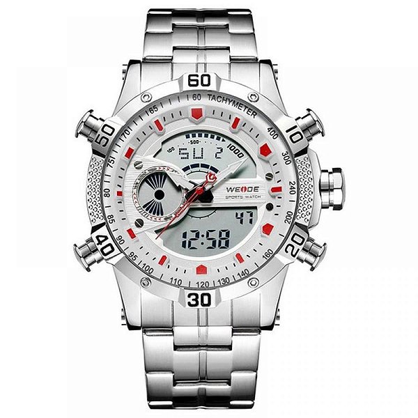 Relógio Masculino Weide Anadigi WH-6902 Prata e Branco