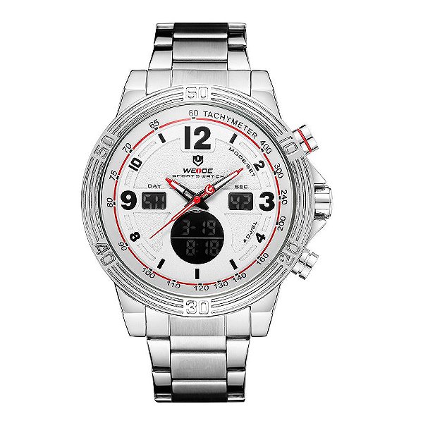 Relógio Masculino Weide AnaDigi WH6908 - Prata e Branco
