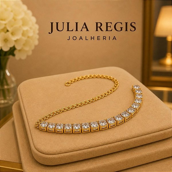 Choker Riviera Cristal Banhada a Ouro 18k