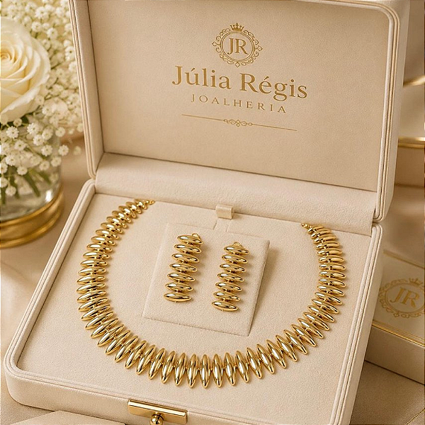Conjunto Alta Joalheria Brilho Banhado a Ouro 18k