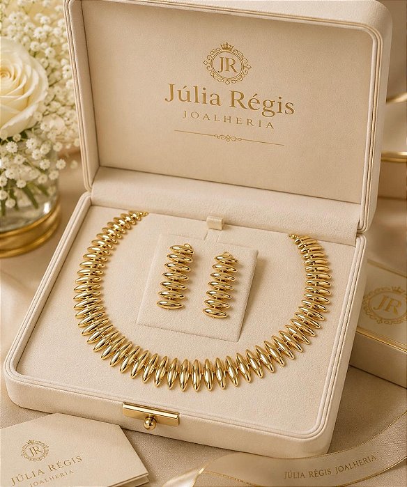 Conjunto Alta Joalheria Brilho Banhado a Ouro 18k