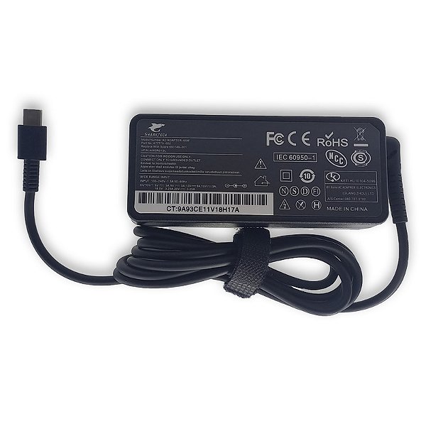 Fonte para Lenovo 65W 5V2A 9V2A 15V3A 20V3.25A Type-C CABO TRIPOLAR (65W gravado na carcaça)