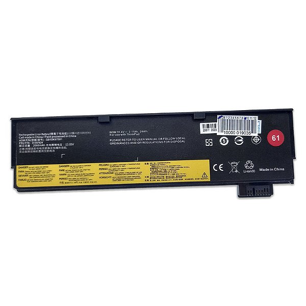 Bateria para Lenovo ThinkPad T470 T480 T570 T580 ext 11.4V / 2.11Ah 24Wh (61)  sb10k97581