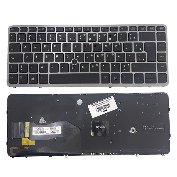 Teclado para HP Elitebook 840-G1 840-G2 850-G1 Preto com moldura Prata Retroiluminado