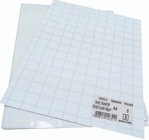 Papel Transfer Tecido claro 160g com 5 folhas