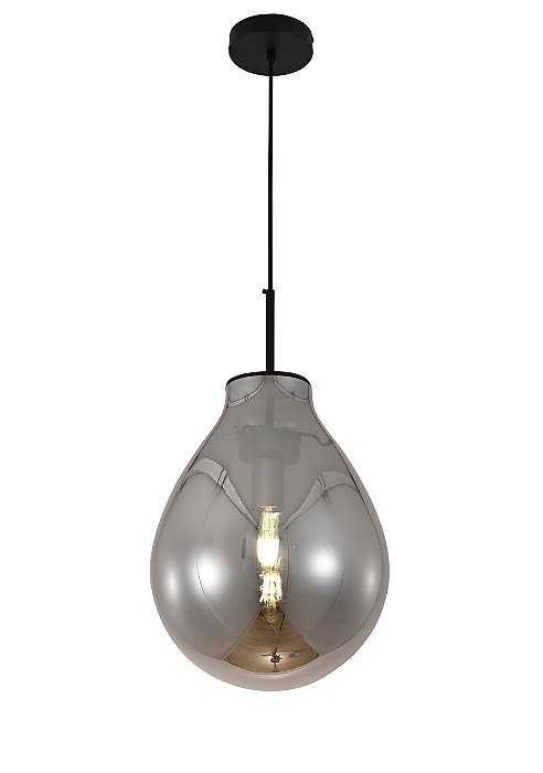 Pendente 22×30CM E27×1 Metal Preto com Vidro Fumê e Cabo de 3M