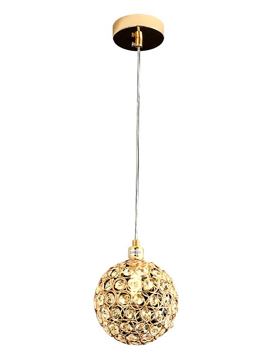 Pendente 12cm G9×1 Metal Dourado com Cristal e Cabo de 1,5m