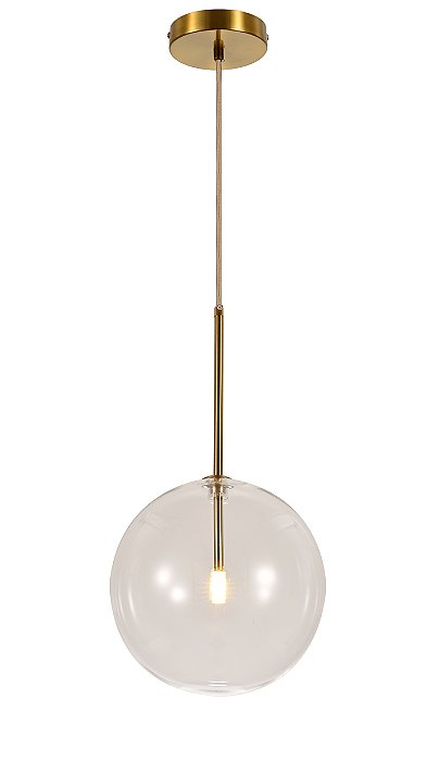 Pendente de Metal Bronze e Vidro Transparente com Lâmpada G4 5W 3000K Incluída - 25cm de Diâmetro e Cabo de 1m