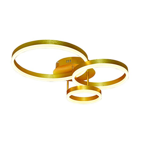 Plafon de Sobrepor LED 56W 4200lm 3000K Bivolt Metal Dourado e Acrílico 20x30x40cm