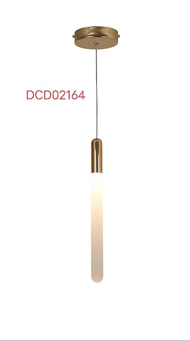 Pendente Cilíndrico LED 5W 3000K Bivolt Metal Dourado e Acrílico 32xØ3cm