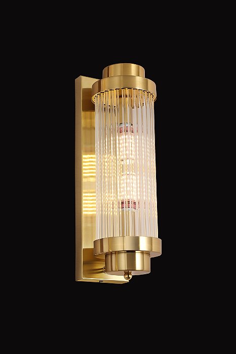 Arandela de Parede 11×40CM para 2 Lâmpadas E14 em Metal Bronze e Vidro Transparente