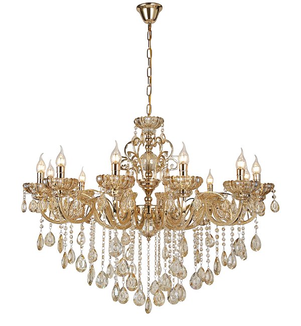 Pendente de Cristal Amber 75×80CM com 8 Lâmpadas E14 em Metal Dourado