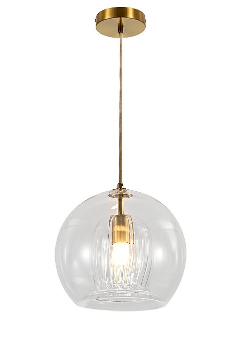 Pendente de Metal Bronze e Vidro Transparente com Soquete E27 de 20cm