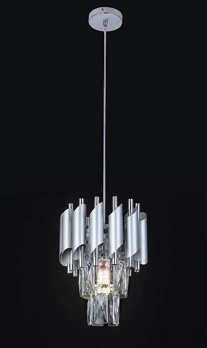 Pendente de Metal Cromado e Cristal Transparente Ø20×26cm com Soquete E14
