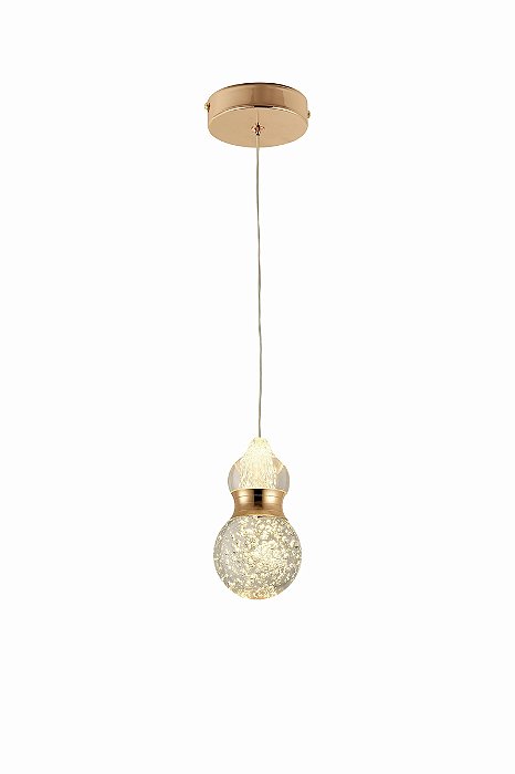 Pendente de Metal Dourado e Cristal 5W 3000K Bivolt com Cabo de 2m