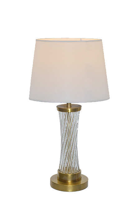 Abajur de Mesa de Metal Bronze com Cristal Transparente e Cúpula de Linho Branco 32x62cm E27×1