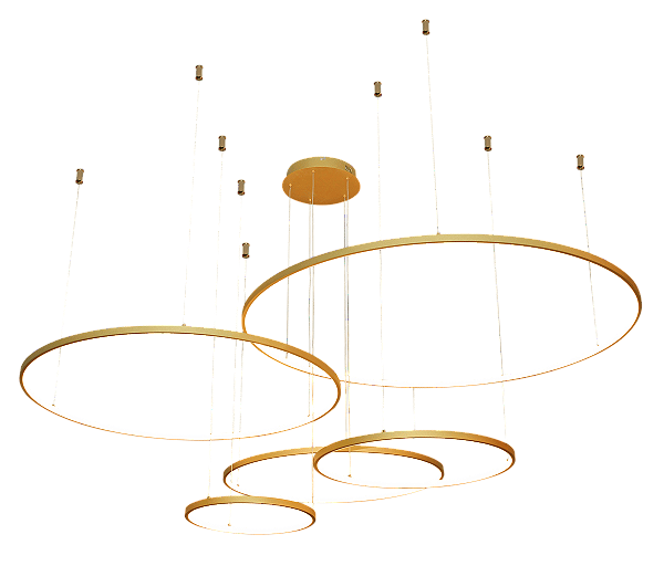 Pendente LED Circular 249W 17430LM 3000K Bivolt Alumínio Dourado e Silicone com Cabo de 5M
