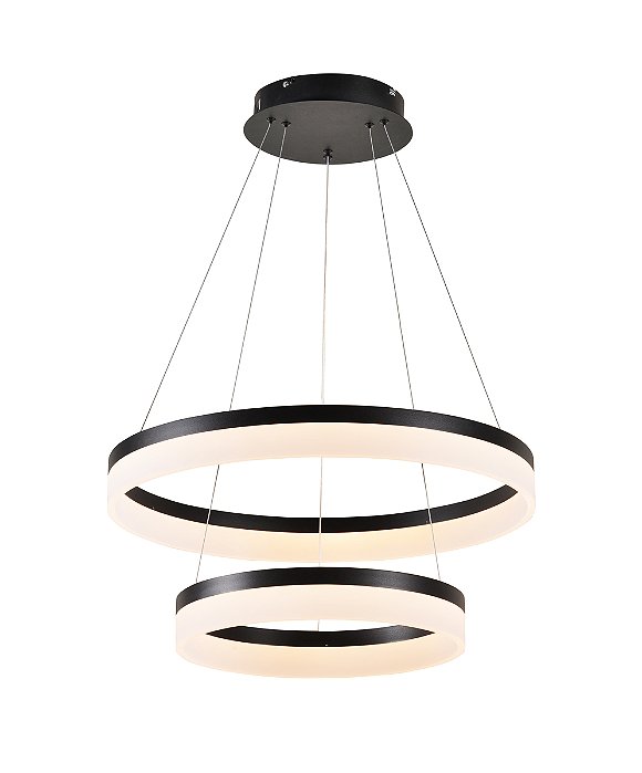 Pendente LED Luz Direta 63W 3000K Bivolt Alumínio Preto e Acrílico com Cabo de 2,5M