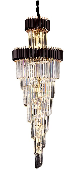 Pendente de Cristal Transparente com 22 Lâmpadas E14 em Metal Preto 65×180CM