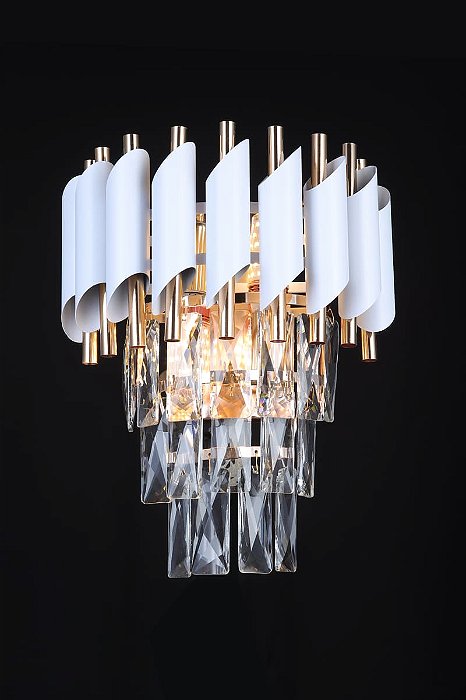 Arandela de Parede 24×31×14cm E14×2 Metal Branco com Cristal Transparente
