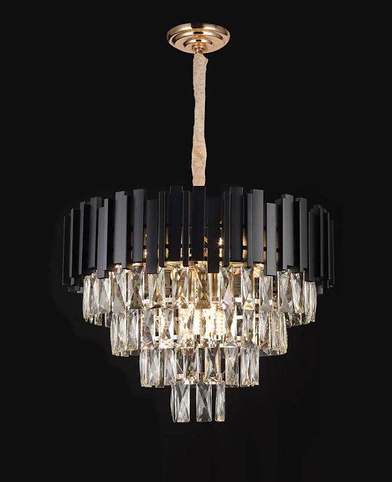 Pendente de Metal Preto e Cristal Transparente para 9 Lâmpadas E14 52x33cm
