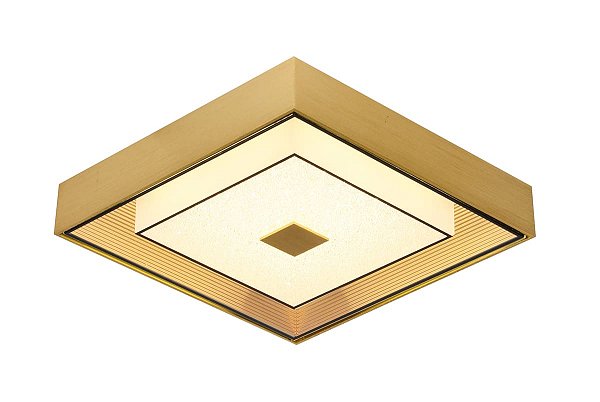 Plafon LED de Sobrepor Quadrado 34×34×9CM 16W 3000K 1600LM Bivolt em Metal e Vidro Dourado