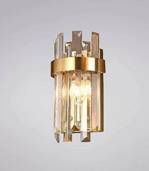 Arandela Inox Bronze com Cristal Transparente 18x33cm para 2 Lâmpadas E14