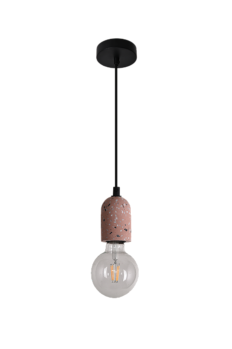 Pendente de Metal e Concreto Rosa com Pedra, Soquete E27, Cabo de 2m