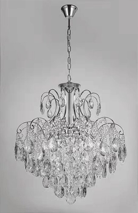 Pendente de Cristal 50x58cm para 5 Lâmpadas E14 em Metal Cromado