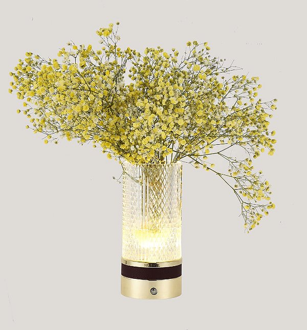 Abajur LED Dimerizável 6W 3 Temperaturas Metal Dourado e Acrílico 10x22cm