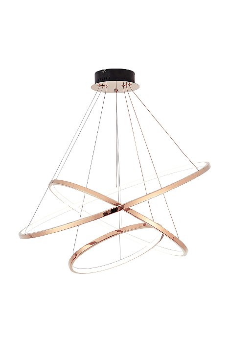 Pendente LED 3 Anéis Inox Rose e Silicone 55W 3000K Bivolt com Cabo de 2M