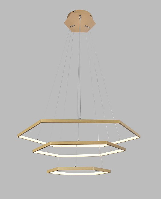 PENDENTE HEXAGONAL LED 40×60×80CM 70W 3000K 3500LM BIVOLT ALUMINIO DOURADO+SILICONE  CABO:2M