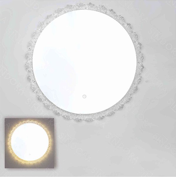 Espelho com LED Redondo 60cm 16W Bivolt IP67 3 Temperaturas (3000K/4500K/6000K) 1280lm  Metal, Vidro e Acrílico