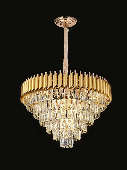 Pendente de Teto E14 15 Lâmpadas Metal Dourado e Cristal Transparente