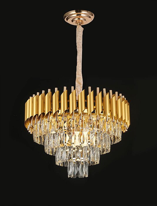 Pendente de Teto E14 8 Lâmpadas Metal Dourado com Cristal Transparente