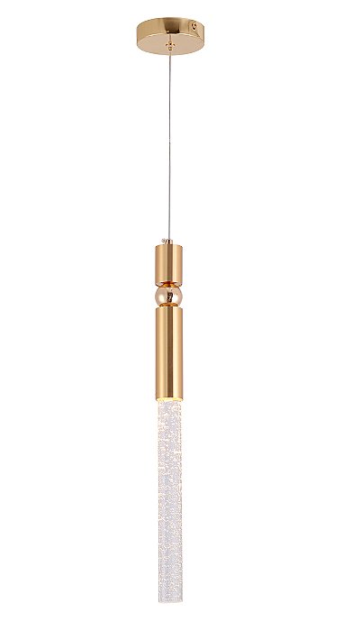 Pendente de Teto LED 5W 375lm 3000K Bivolt Metal Dourado e Cristal com Cabo de 2m