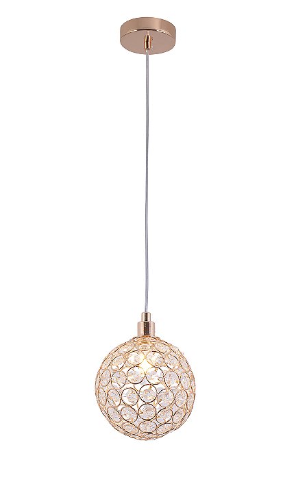 Pendente de Metal Dourado e Cristal 12cm com Soquete G9 e Cabo de 1,5m