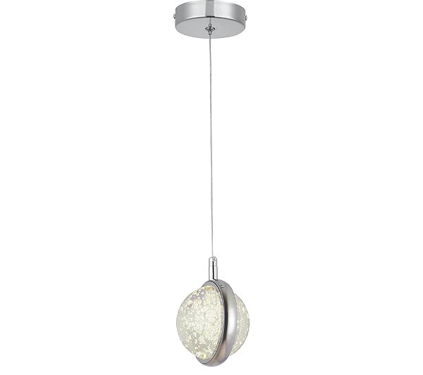 Pendente de Teto LED 7W 3000K Bivolt Metal Cromado e Cristal com Cabo de 1,5m
