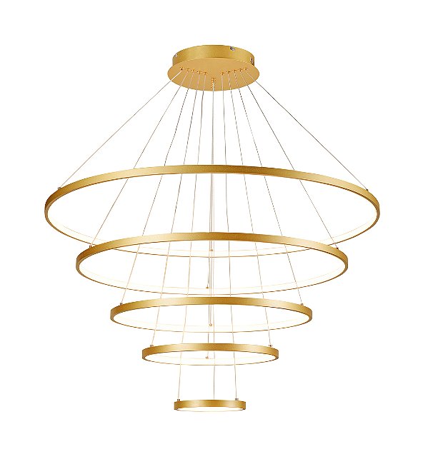 Pendente de Teto LED 188W 3000K 18800lm Bivolt Alumínio Dourado e Silicone com Anéis de 20cm a 100cm