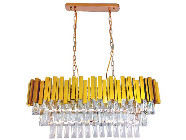 Pendente de Metal Dourado e Cristal Transparente para 8 Lâmpadas E14