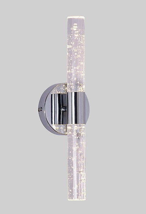 Arandela de Parede LED 6W 3000K Bivolt Metal Cromado e Cristal Transparente 34x3,5x7,5cm