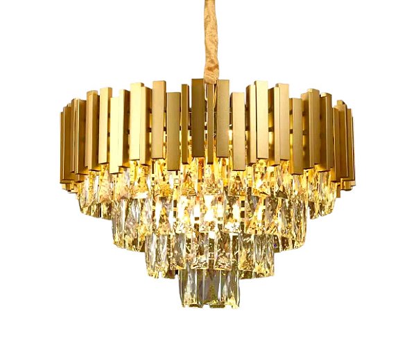 Pendente de Teto de Cristal 9 Lâmpadas E14 Metal Dourado e Cristal Transparente